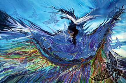 Elephant Peacock Egret by online Award-Winning Visionary Artist, Carolyn Quan